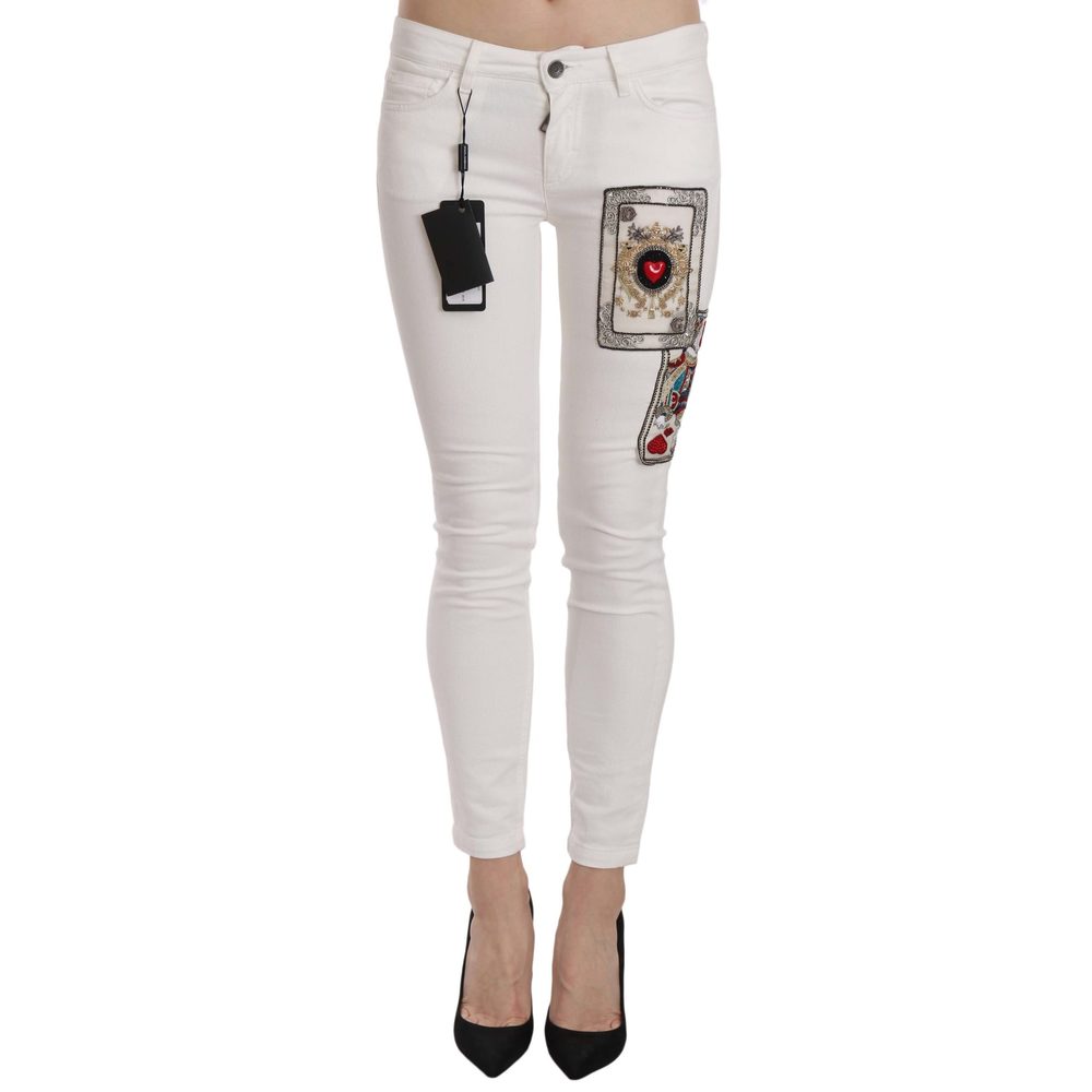 Dolce & Gabbana Queen Of Hearts Crystal Skinny Jeans - Picture 1 of 4